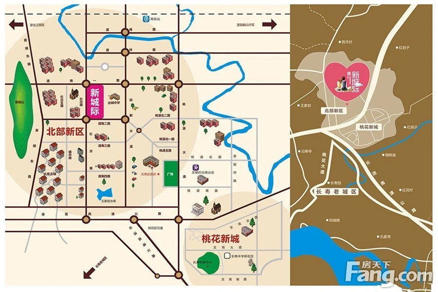 地段交通 3.85分/5分 楼盘地址:长寿北部新区桃园西三路888号