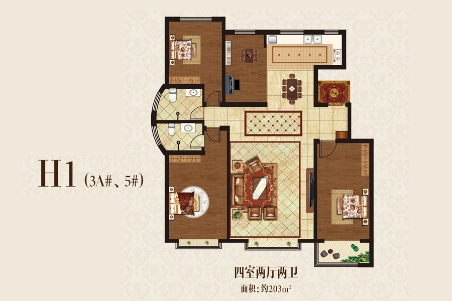 城市印象3a,5#h1户型4室2厅2卫1厨203.00-保定搜房网