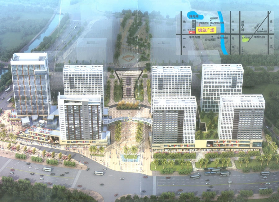 佛山绿岛广场附近有什么医院,餐厅,酒店,宾馆,电影院,学校?