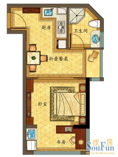 巴黎春天非毛坯单身公寓户型样板间示意图赏析