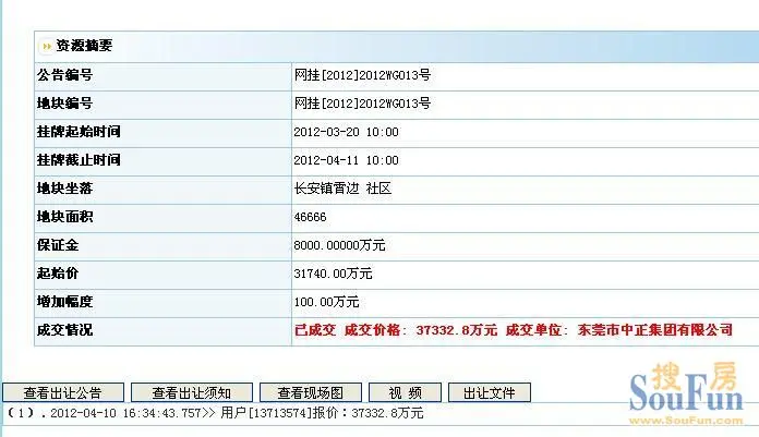 东莞中正37亿摘长安宵边商住地楼面价3200元㎡