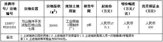 珠海万山一地块挂牌租赁出租3年1701万元起价