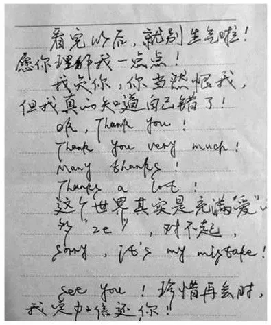 小偷偷包用中英文致歉 这是道歉信还是