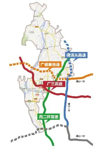 规划中的广佛肇,佛清从高速公路均经过三水,并设有出