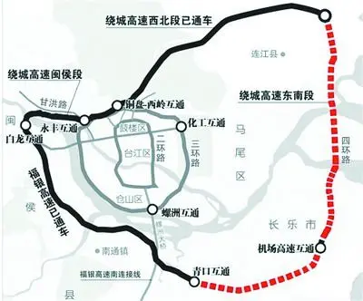 福州四环规划图 串起连江贵安,闽侯,长乐等多个县市