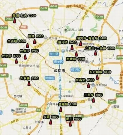 成都"准破万"板块分布图(来源:房天下)