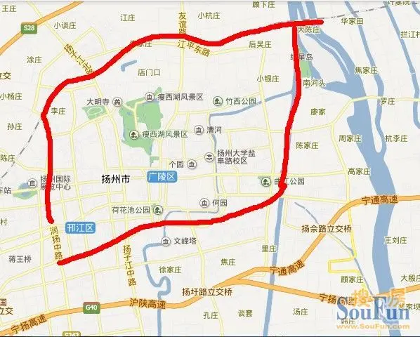 扬州主城区范围(红线内)