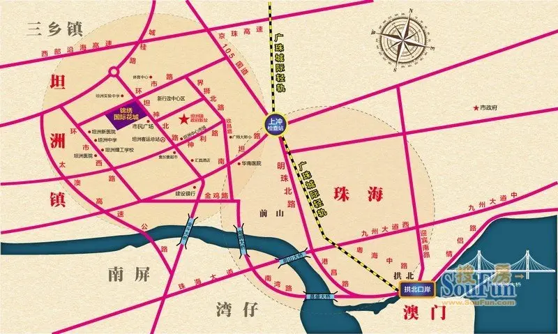 澳门,珠海,坦洲区域示意图