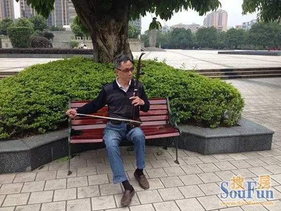 在公园里拉二胡的老人.