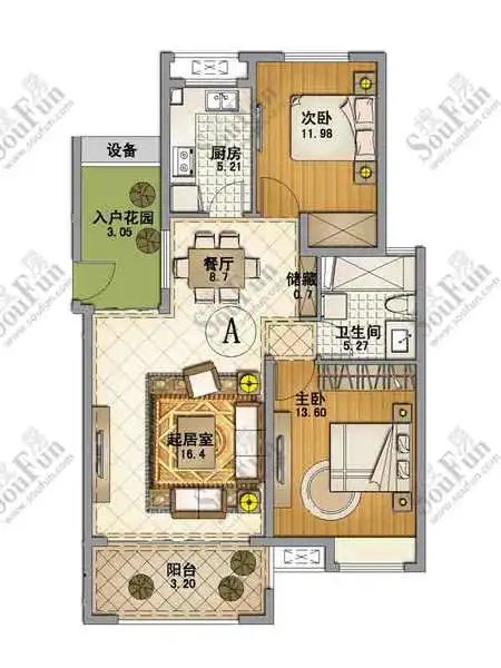 宜华城香榭丽舍 a户型 2室2厅1卫 建筑面积:95平方米宜华城