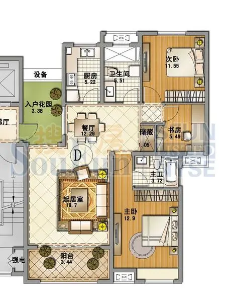 宜华城香榭丽舍 d户型 3室2厅2卫 建筑面积:116平方米宜华城