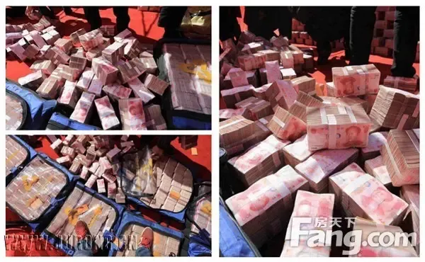 句容土豪盘现场发2亿现金作秀! 农民工用箩筐挑