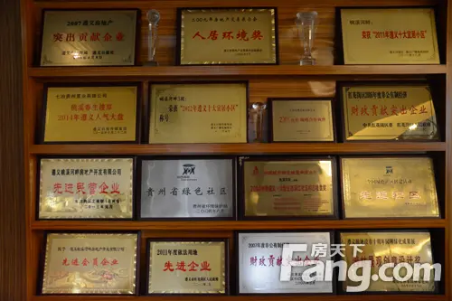 荣誉墙上摆满奖牌,开发商开发实力及项目品质可见一斑.