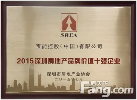 宝能荣膺"2015年深圳房地产品牌价值十强企业"