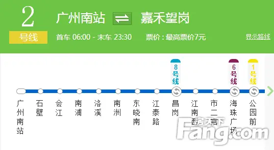 广州2号线线路图全汇集 南北贯穿4区