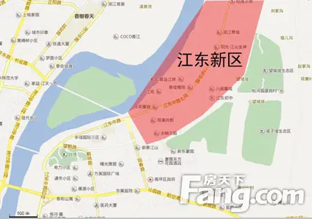 南充高坪老城区和松林新区连接部,东起望鹤路,西临嘉陵江,北至小龙门