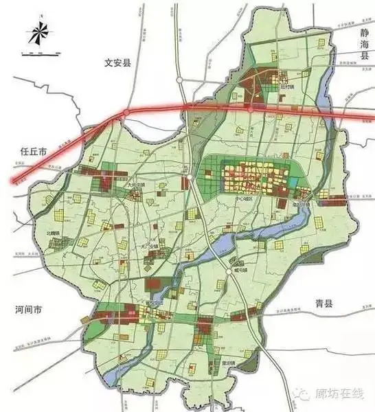 铁路和大广高速,高阳西北跨保沧高速,蠡县西,博野东,安国东跨朔黄铁路