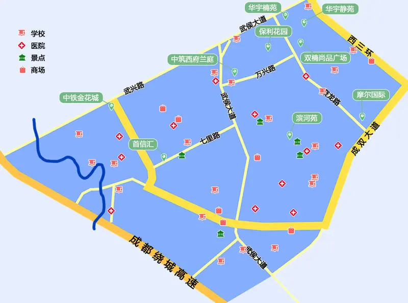 区位:新双楠板块位于成都武侯区,北临西三环,南临绕城高速,西靠武侯