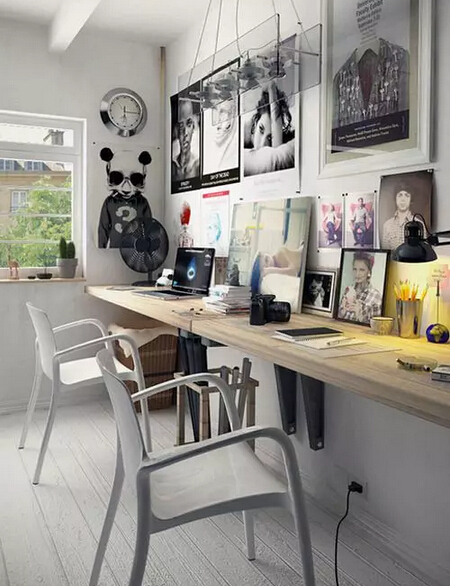 卧室角落书架书桌设计 运用搁板书架营造卧室工作区