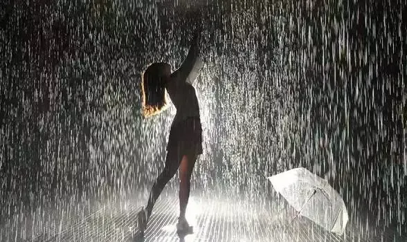 一个rainroom的展览,走进去一路都能看到房间里下倾盆大雨,但不会淋湿