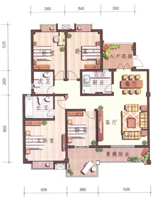 保定案例：高阳七彩小区186㎡ 四居室 入户花园户型现代简约风格