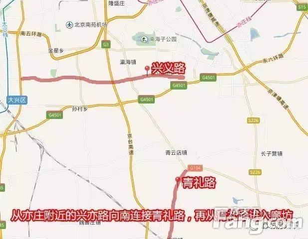 国道 105(青礼路～市界)道路工程位于大兴区青云店镇,安定镇,道路北起