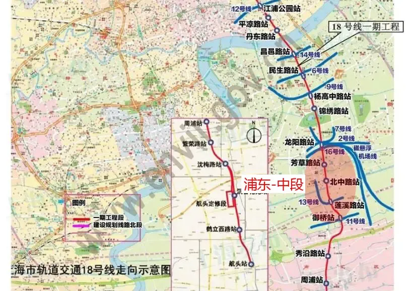 18号线在浦东中段位置,连接北蔡-花木等区域,莲溪路站换乘地铁13号线