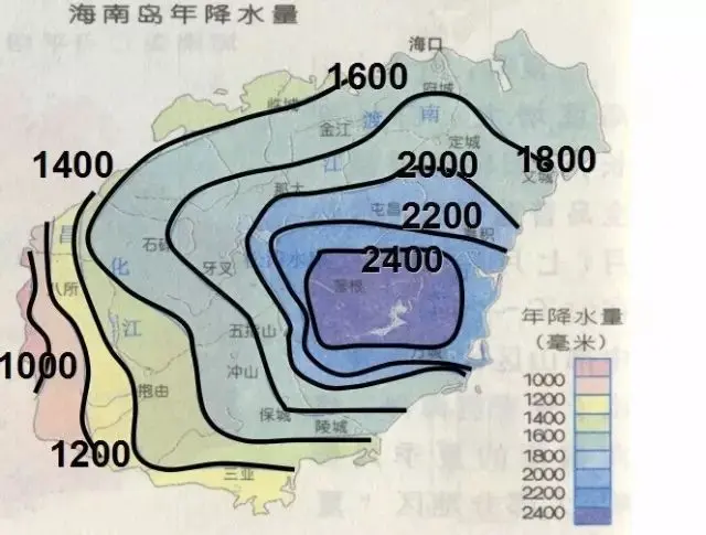 (图四  海南岛的常年降水量分布)