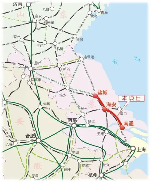 全线共设盐城,大丰,东台, 海安 ,如皋南,南通西等6个车站.