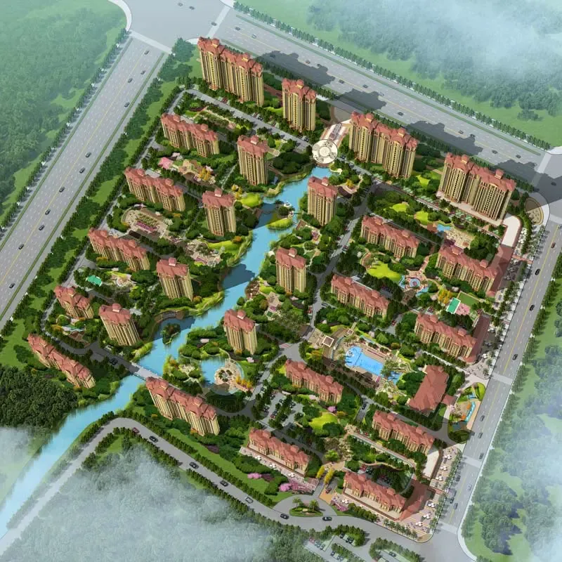 骏和棕榈湾效果图鸟瞰图
