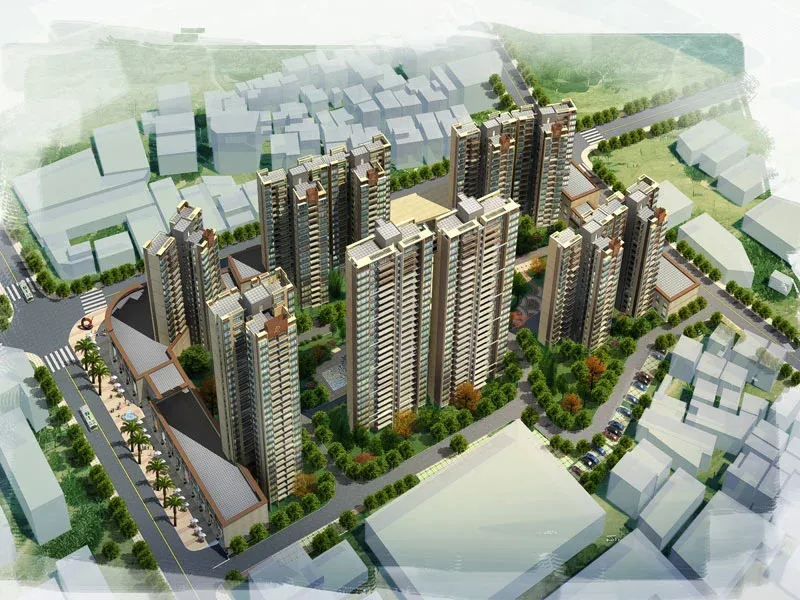 华福·城南1号效果图鸟瞰图 华福·城南1号效果图鸟瞰图