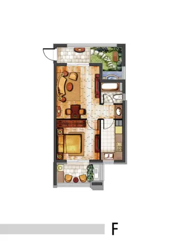 绿地香颂花园户型图f户型2室2厅1卫