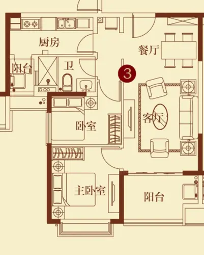 恒大翡翠华庭户型图4③2室2厅1卫1厨