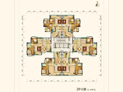 珠光御景山水城户型图20号楼01,02单元平层图
