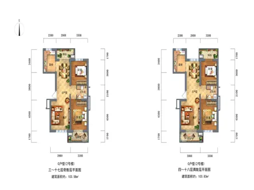 景园盛世华都户型图高层c户型奇偶数223室2厅1卫1厨