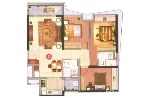 万科水晶城户型图24/25栋03/06单元 113㎡3室2厅2卫1厨