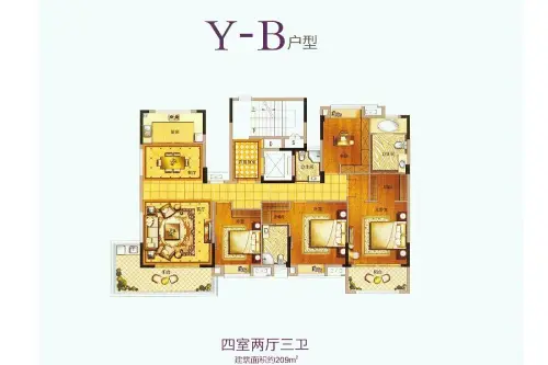 九江中奥广场户型图13a号楼y-b户型4室2厅3卫1厨