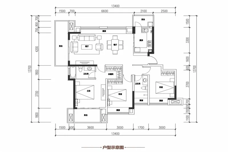 成都万达城户型图9栋标准层B1户型图3室2厅2卫1厨 成都万达城户型图9栋标准层B1户型图3室2厅2卫1厨