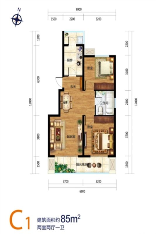 廊坊远景北京荟两居户型图