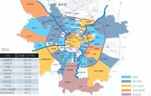 2012年成都市区各片区总存量分布图 2012年成都市区各片区总存量分布图