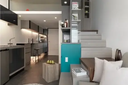 25平迷你小户型挑高loft 蓝色地中海单身公寓设计