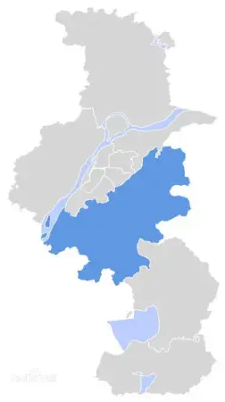 江宁区在南京市的位置(湖蓝色)