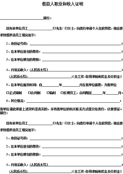 借款人职业和收入证明 借款人职业和收入证明