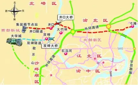 重庆市城乡建委经过认真研究,决定利用规划的井口隧道,大竹林大桥这一