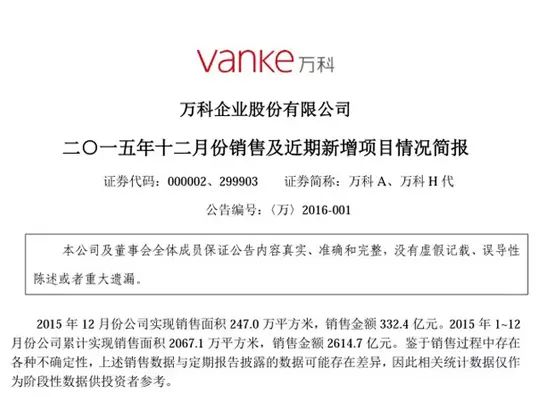 万科业绩 万科业绩