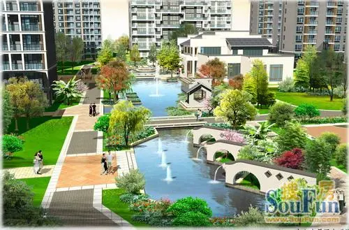 冠城水岸风景中心水景区鸟瞰图