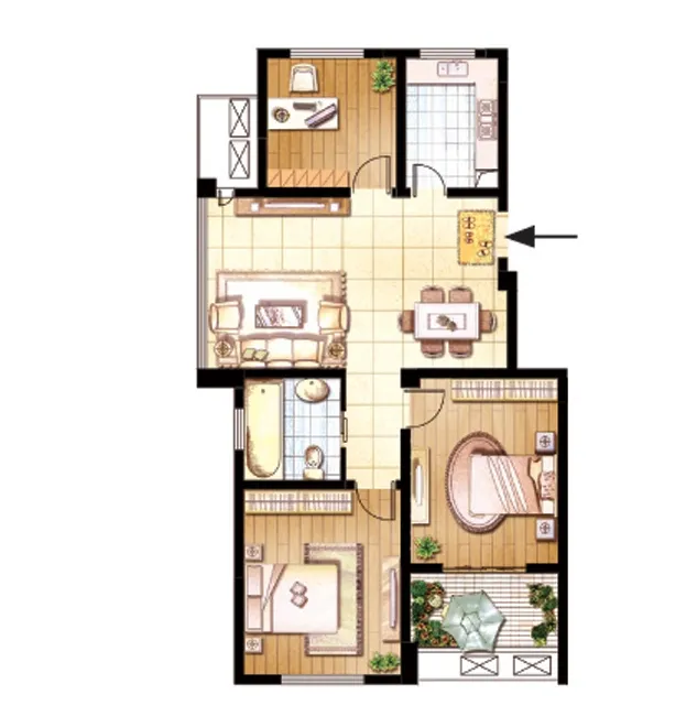 1期 小高层 h户型 3室2厅1卫95.00㎡