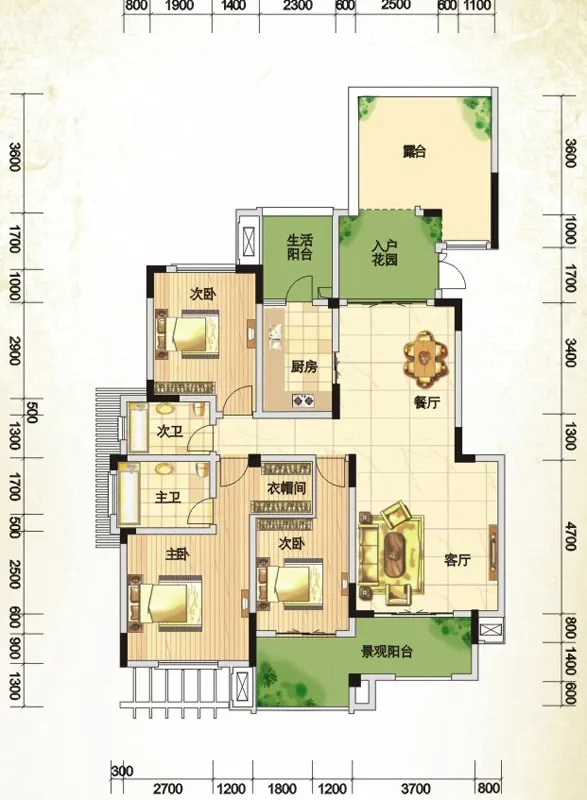 银翔翡翠谷 户型b-o3 3室2厅2卫1厨124.70㎡