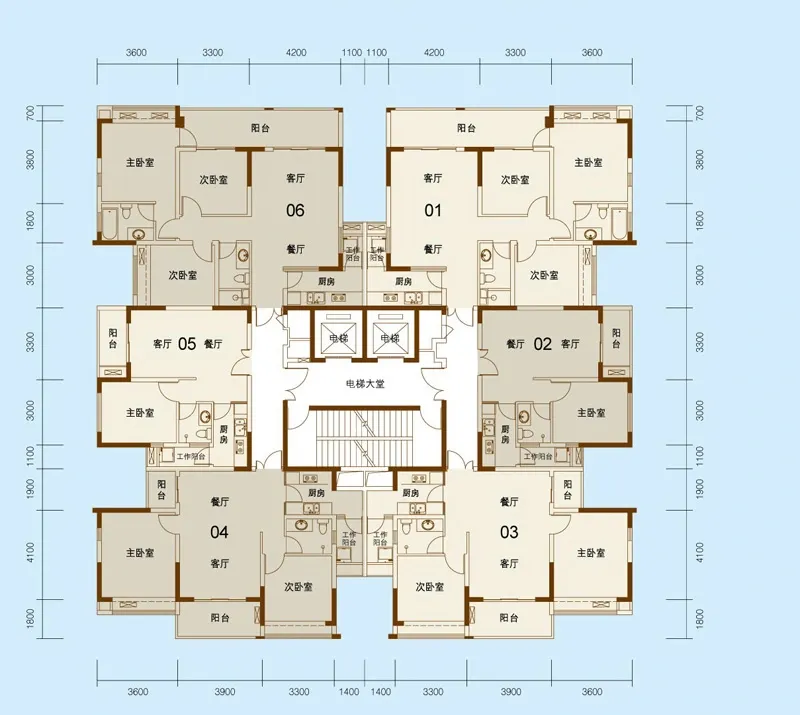 曼哈顿城二期43号楼标准层户型平面图