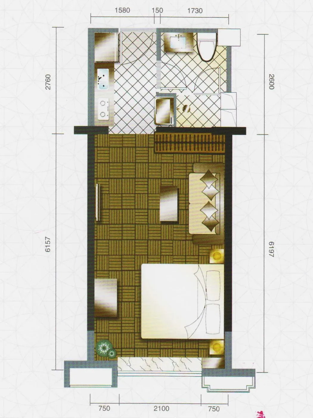 广州民间金融大厦公寓 1室0厅1卫1厨